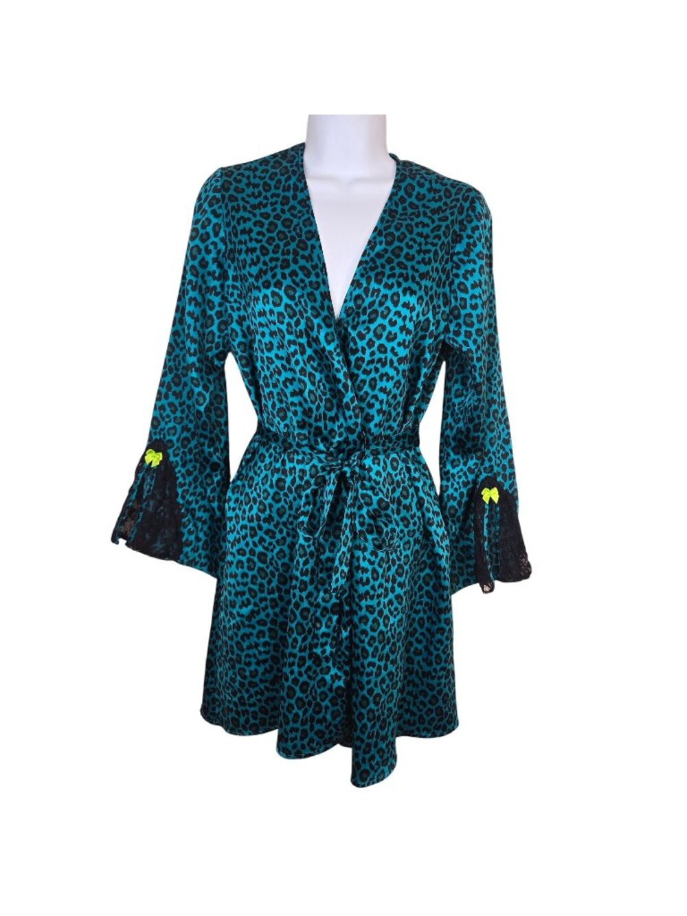 Betsey Johnson Teal Blue Leopard Print Robe Womens Size S